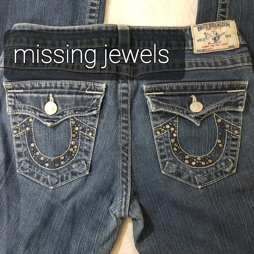 TRUE RELIGION Becky Sz 29 jeans crystal bling Jeans made in USA  flap Pocket Y2k - Picture 5 of 16
